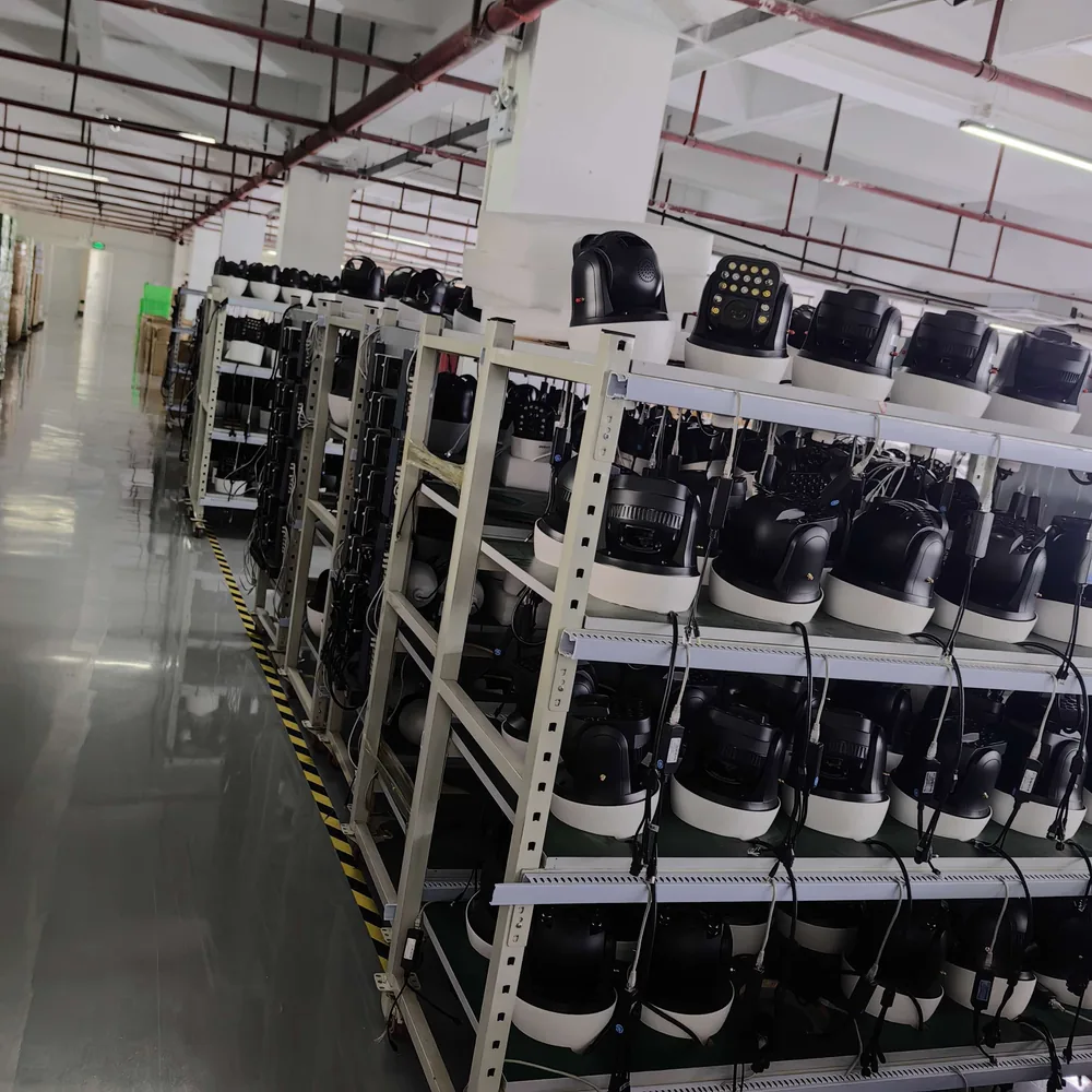 PTZ speed dome cameras on ageing test racks connected to cables