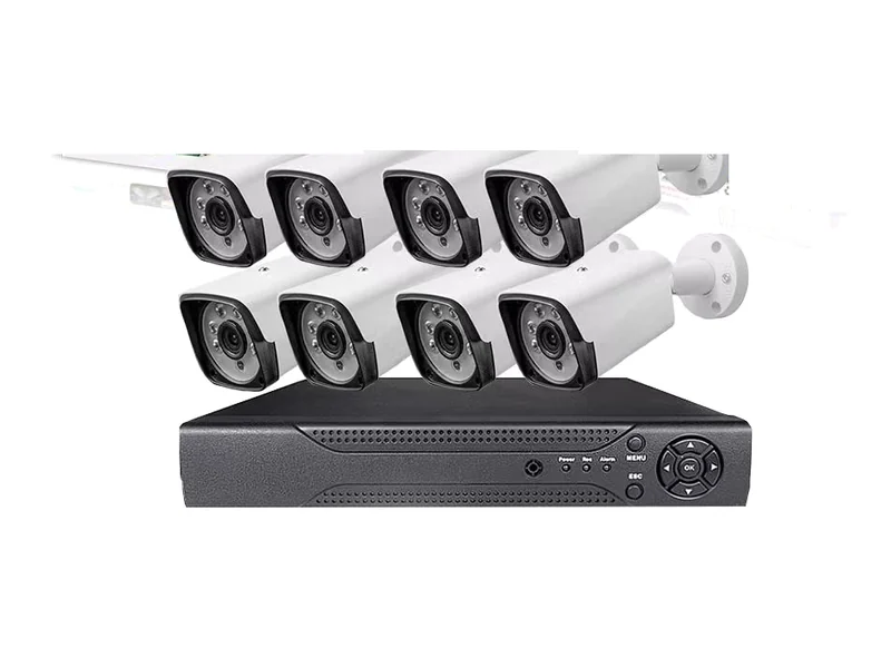 AHD kit with eight bullet cameras and an 8-channel metal DVR