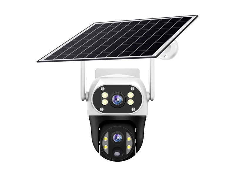 AOV dual-lens solar camera with folding solar panel and 4G antenna