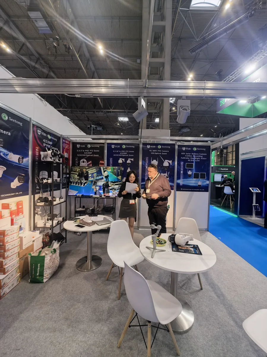 AtBingo exhibition booth with PoE and solar camera ranges on display